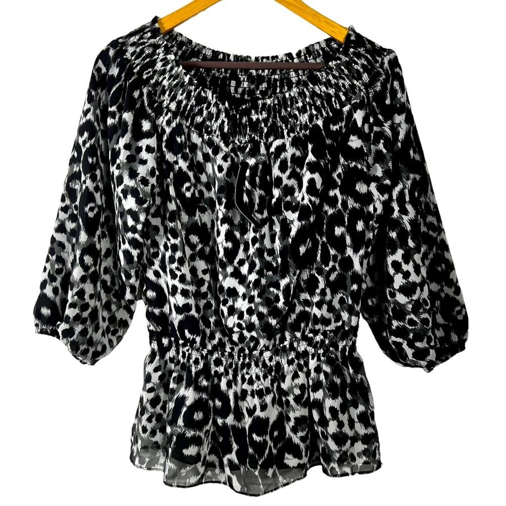 NWT Kenneth Cole Leopard Print Off The Shoulder Top Size XS